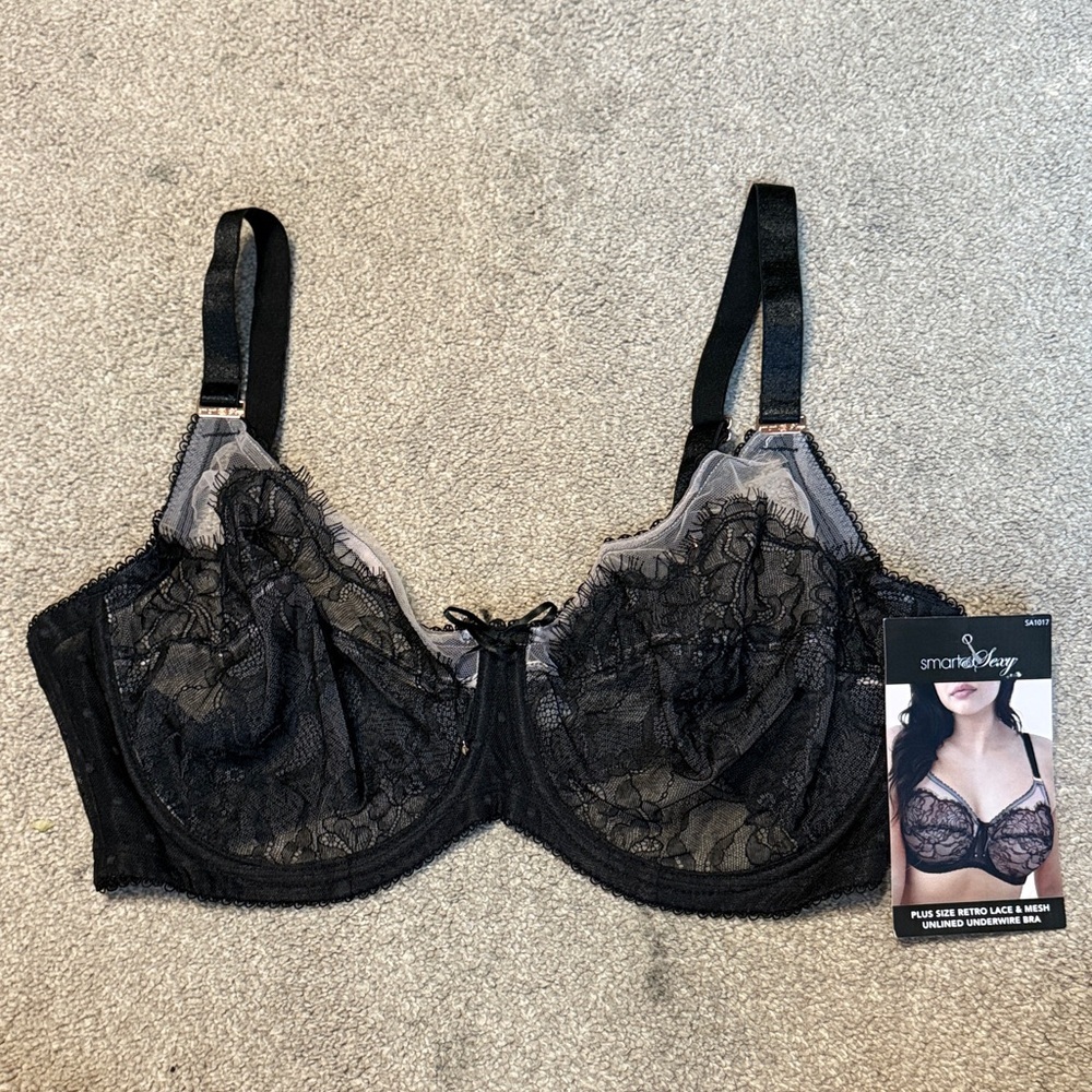 Smart & Sexy Black Lace Unlined Bra Size 40 D